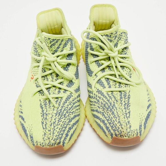 Yeezy X Adidas Neon Yellow Knit Fabric Boost 350 V2 Semi Frozen Yellow  Sneakers